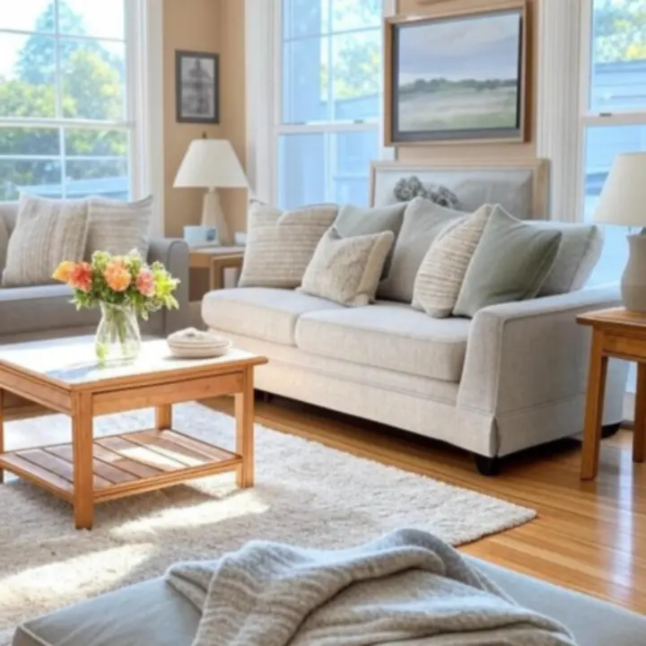 Przytulny, estetycznie urządzony salon z dodatkami HomeComfortPL