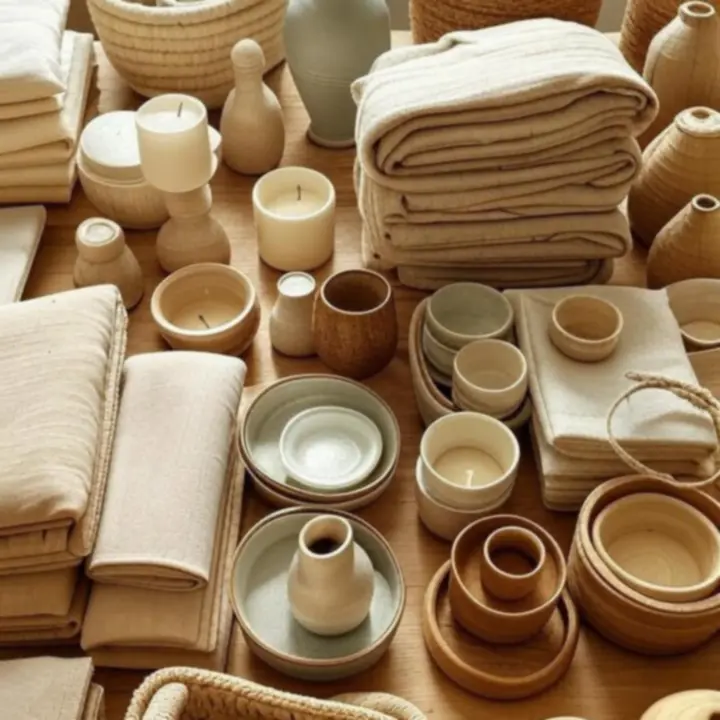 Zestaw domowych tekstyliów, kuchennych dodatków i organizerów